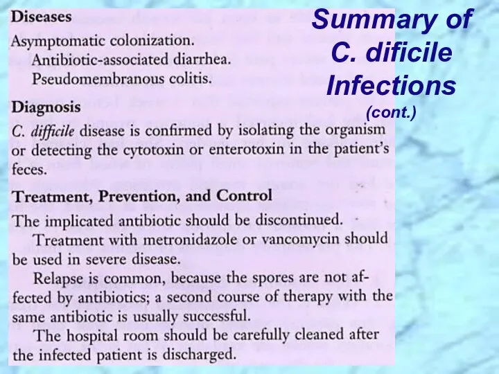 Summary of C. dificile Infections (cont.)