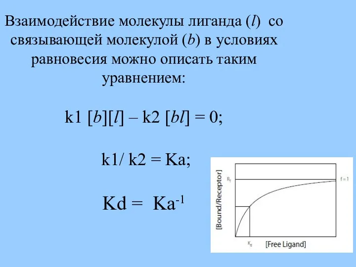 Взаимодействие молекулы лиганда (l) со связывающей молекулой (b) в условиях