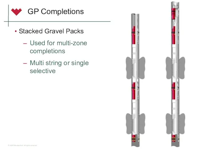 GP Completions Stacked Gravel Packs Used for multi-zone completions Multi string or single selective