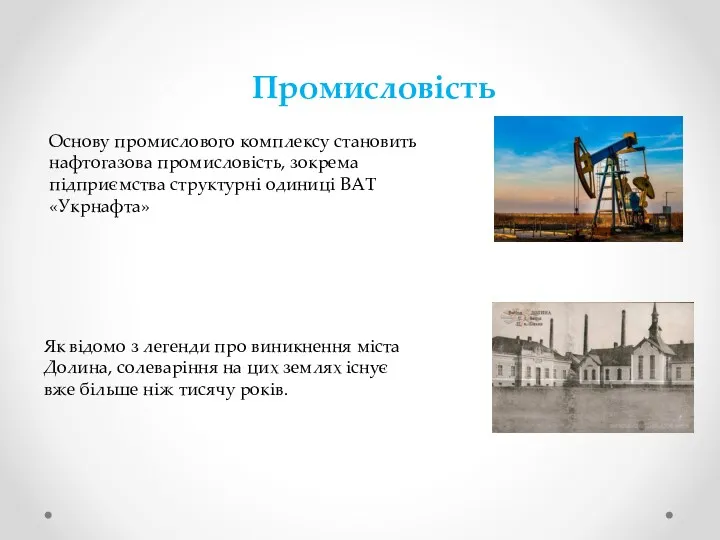 Промисловість Основу промислового комплексу становить нафтогазова промисловість, зокрема підприємства структурні одиниці ВАТ «Укрнафта»