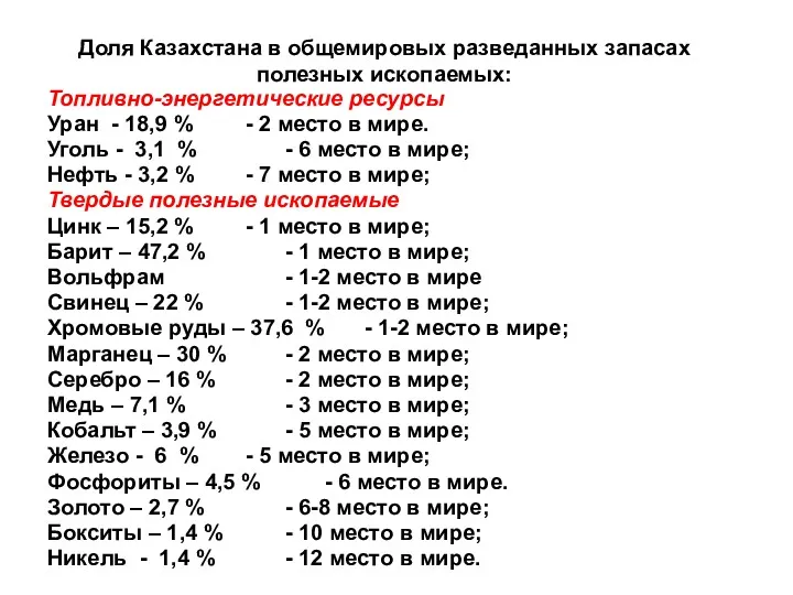 Топливно-энергетические ресурсы Уран - 18,9 % - 2 место в