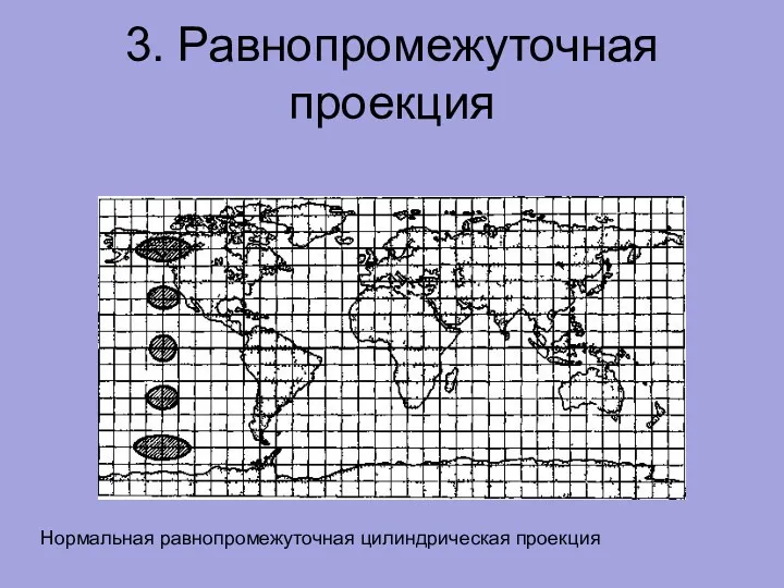 3. Равнопромежуточная проекция Нормальная равнопромежуточная цилиндрическая проекция