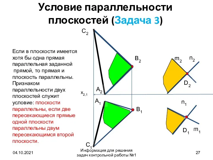 Условие параллельности плоскостей (Задача 3) 04.10.2021 Информация для решения задач