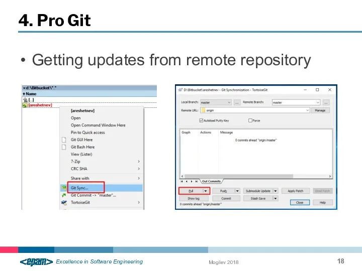 Getting updates from remote repository 4. Pro Git Mogilev 2018