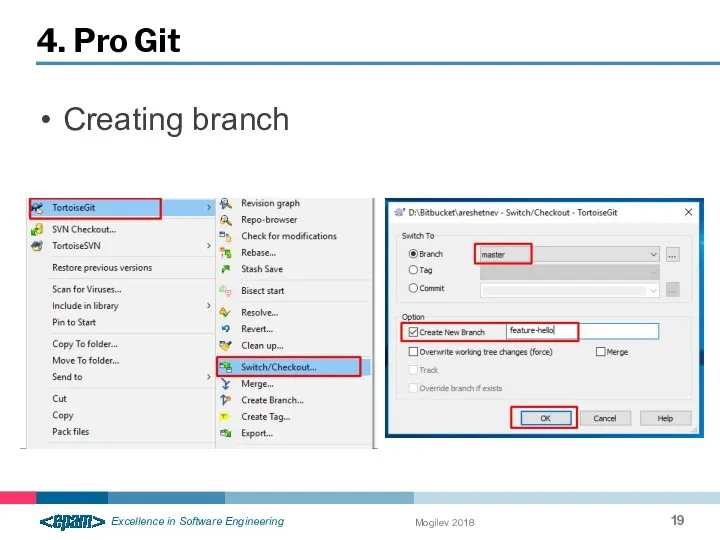 4. Pro Git Mogilev 2018 Creating branch