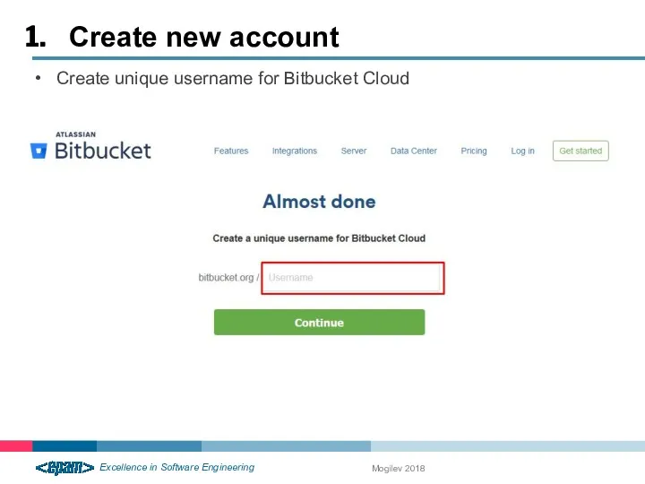 Create new account Mogilev 2018 Create unique username for Bitbucket Cloud