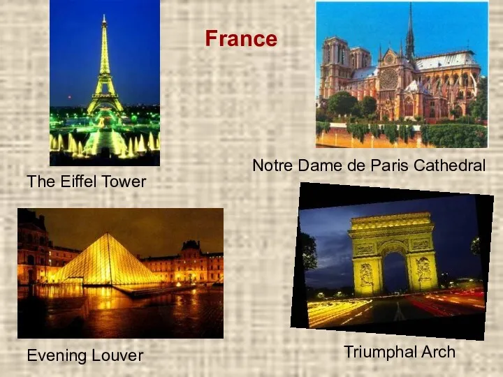 Evening Louver Notre Dame de Paris Cathedral Triumphal Arch The Eiffel Tower France