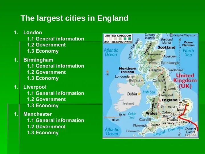 The largest cities in England London 1.1 General information 1.2 Government 1.3 Economy