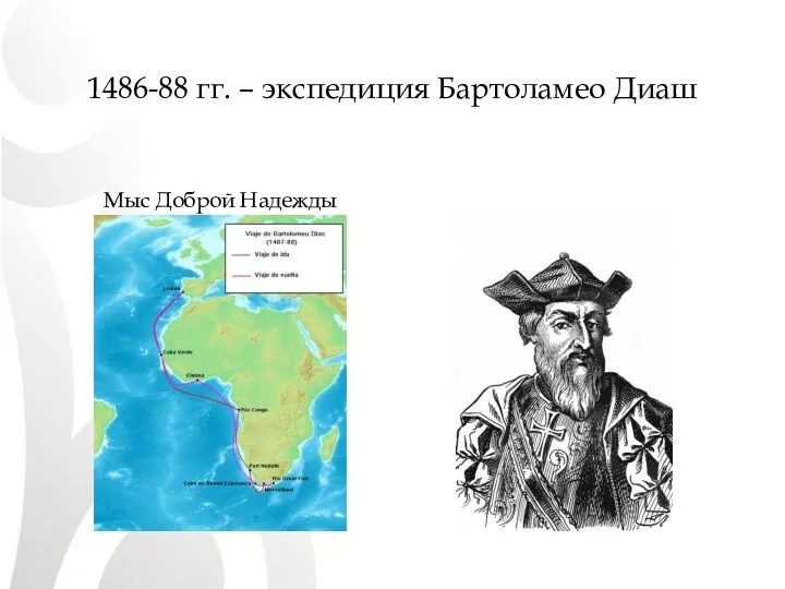 1486-88 гг. – экспедиция Бартоламео Диаш Мыс Доброй Надежды