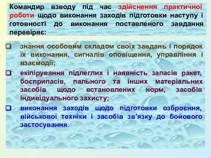 Командир взводу під час здійснення практичної роботи щодо виконання заходів