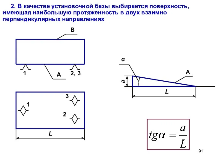 2. В качестве установочной базы выбирается поверхность, имеющая наибольшую протяженность