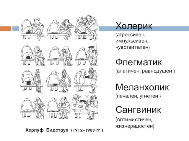 Холерик (агрессивен, импульсивен, чувствителен) Флегматик (апатичен, равнодушен ) Меланхолик (печален,