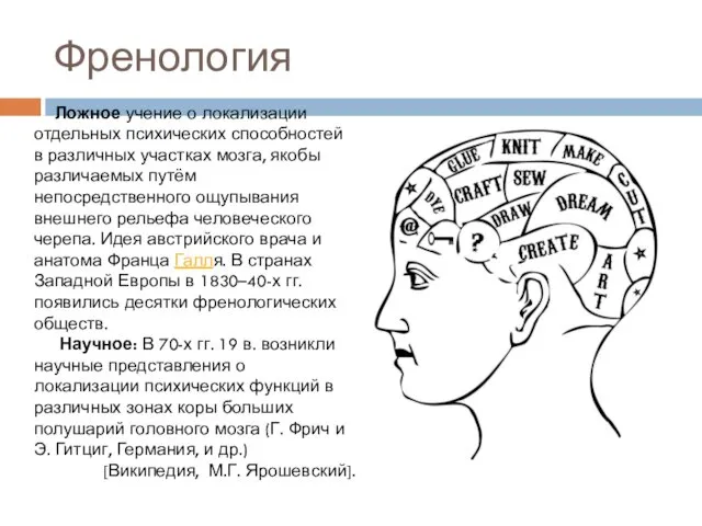 Френология Ложное учение о локализации отдельных психических способностей в различных