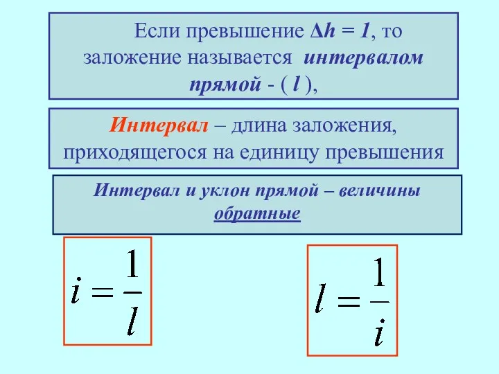 i Если превышение Δh = 1, то заложение называется интервалом