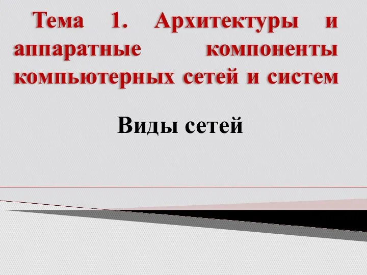 Тема 1. Архитектуры и аппаратные компоненты компьютерных сетей и систем Виды сетей