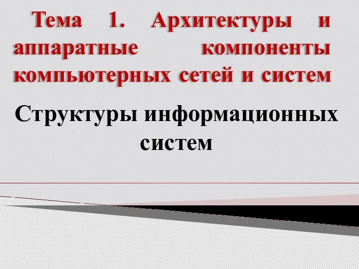 Тема 1. Архитектуры и аппаратные компоненты компьютерных сетей и систем Структуры информационных систем