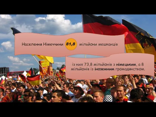 мільйони мешканців Населення Німеччини із них 73,8 мільйонів з німецьким,