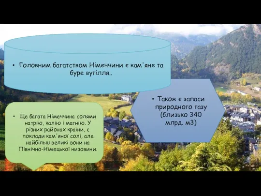 Також є запаси природного газу (близько 340 млрд. м3) Ще