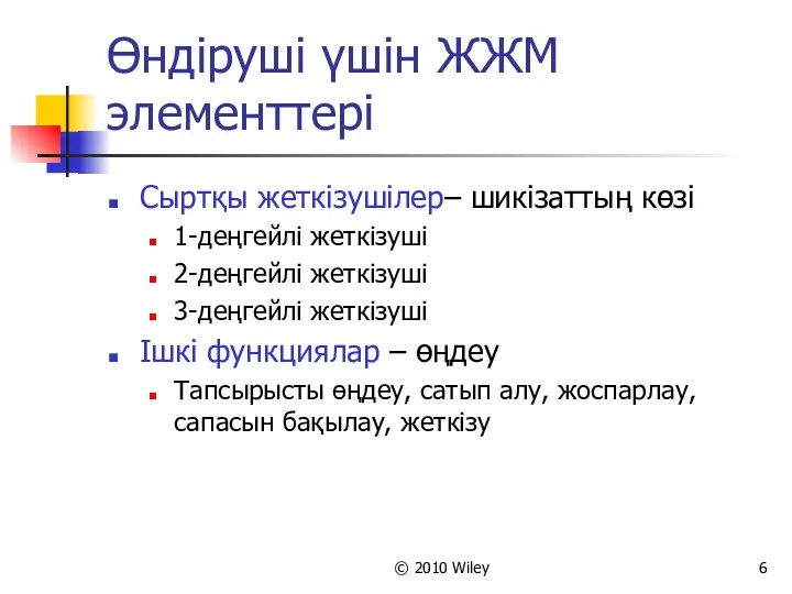 © 2010 Wiley Өндіруші үшін ЖЖМ элементтері Сыртқы жеткізушілер– шикізаттың