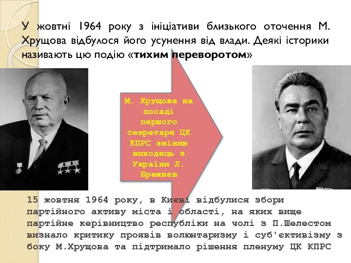 М. Хрущова на посаді першого секретаря ЦК КПРС змінив виходець