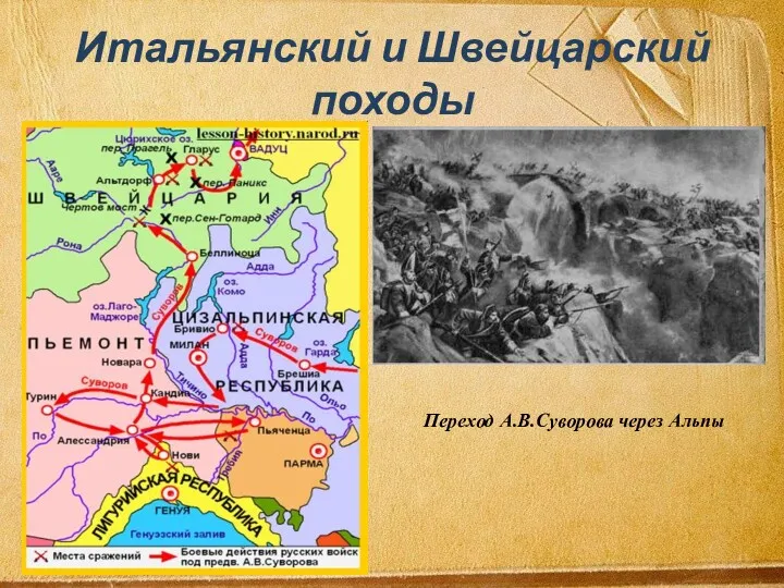 Итальянский и Швейцарский походы Переход А.В.Суворова через Альпы