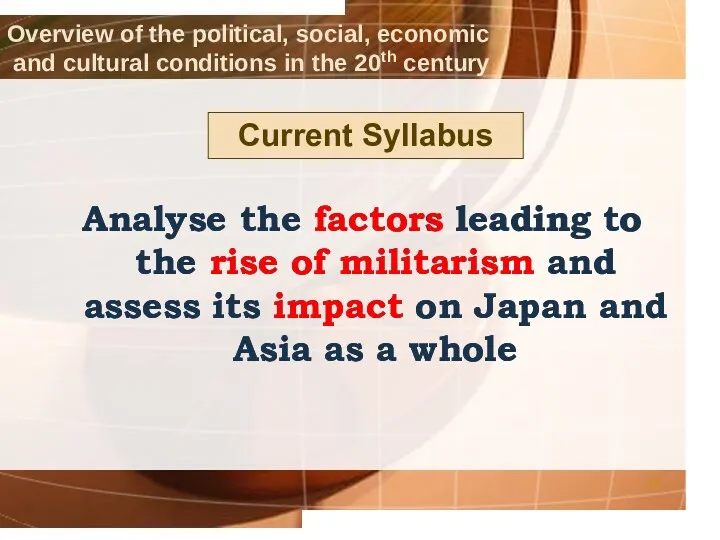 Overview of the political, social, economic and cultural conditions in