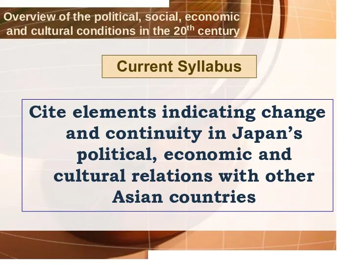 Overview of the political, social, economic and cultural conditions in