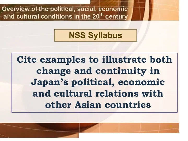 Overview of the political, social, economic and cultural conditions in