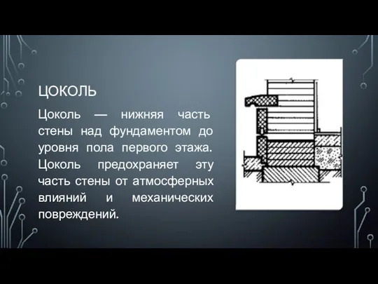 ЦОКОЛЬ Цоколь — нижняя часть стены над фундаментом до уровня