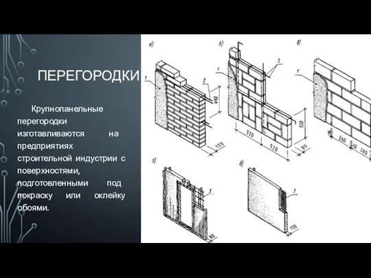 ПЕРЕГОРОДКИ Крупнопанельные перегородки изготавливаются на предприятиях строительной индустрии с поверхностями, подготовленными под покраску или оклейку обоями.