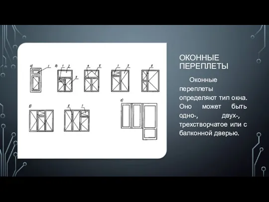 ОКОННЫЕ ПЕРЕПЛЕТЫ Оконные переплеты определяют тип окна. Оно может быть