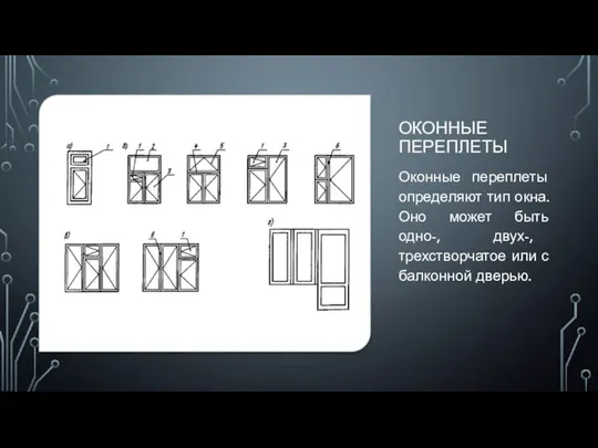 ОКОННЫЕ ПЕРЕПЛЕТЫ Оконные переплеты определяют тип окна. Оно может быть