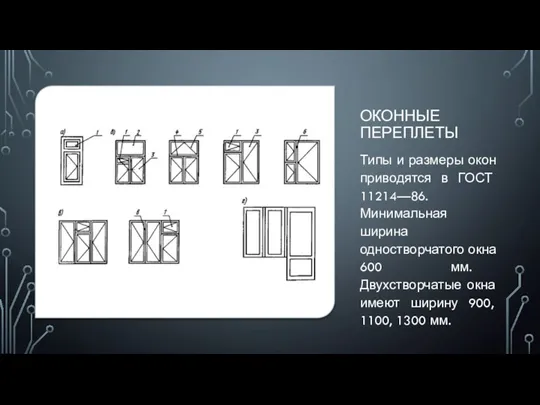 ОКОННЫЕ ПЕРЕПЛЕТЫ Типы и размеры окон приводятся в ГОСТ 11214—86.