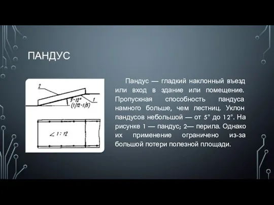 ПАНДУС Пандус — гладкий наклонный въезд или вход в здание