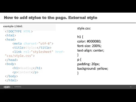 How to add styles to the page. External style CONFIDENTIAL