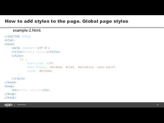 How to add styles to the page. Global page styles