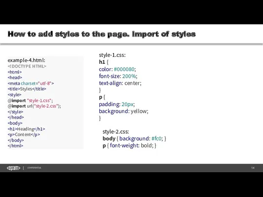 How to add styles to the page. Import of styles