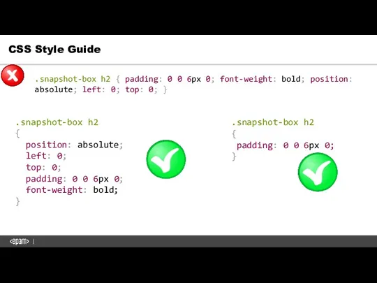 CSS Style Guide .snapshot-box h2 { padding: 0 0 6px