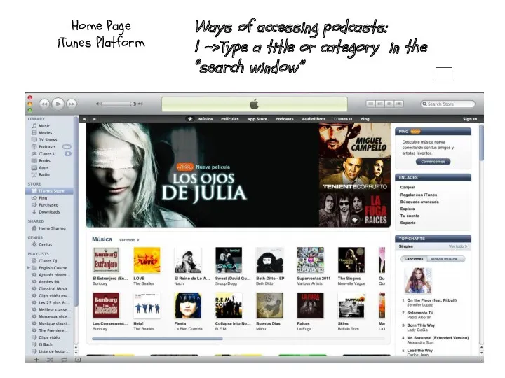 Home Page iTunes Platform ? Ways of accessing podcasts: 1