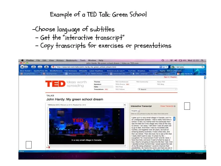 Example of a TED Talk: Green School Choose language of