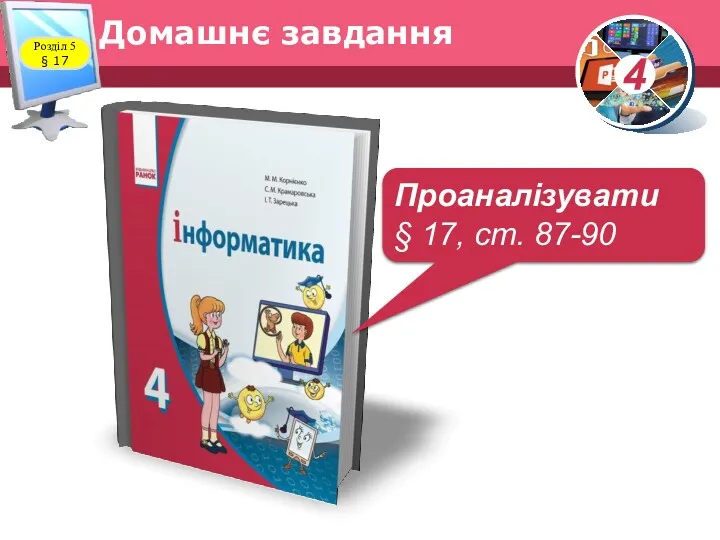 Домашнє завдання Розділ 5 § 17 Проаналізувати § 17, ст. 87-90