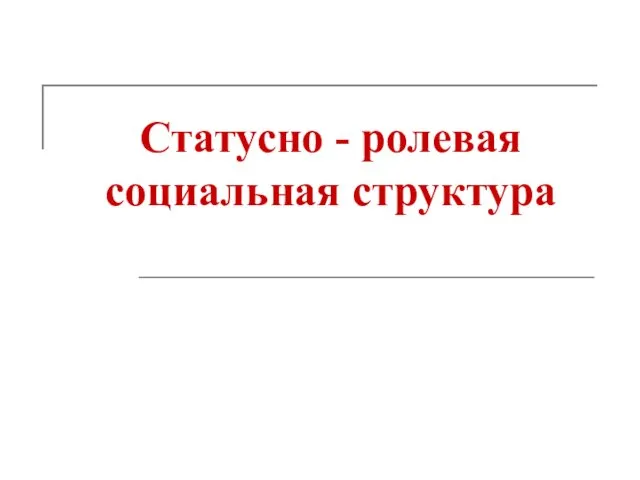 Статусно - ролевая социальная структура