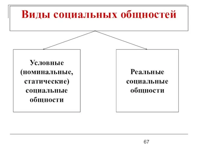 Виды социальных общностей Условные (номинальные, статические) социальные общности Реальные социальные общности