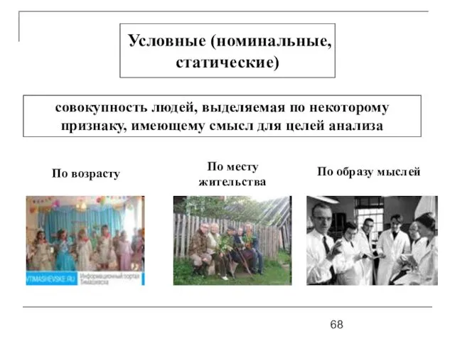 Условные (номинальные, статические) совокупность людей, выделяемая по некоторому признаку, имеющему