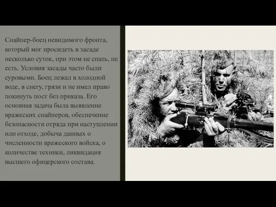 Снайпер-боец невидимого фронта, который мог просидеть в засаде несколько суток,