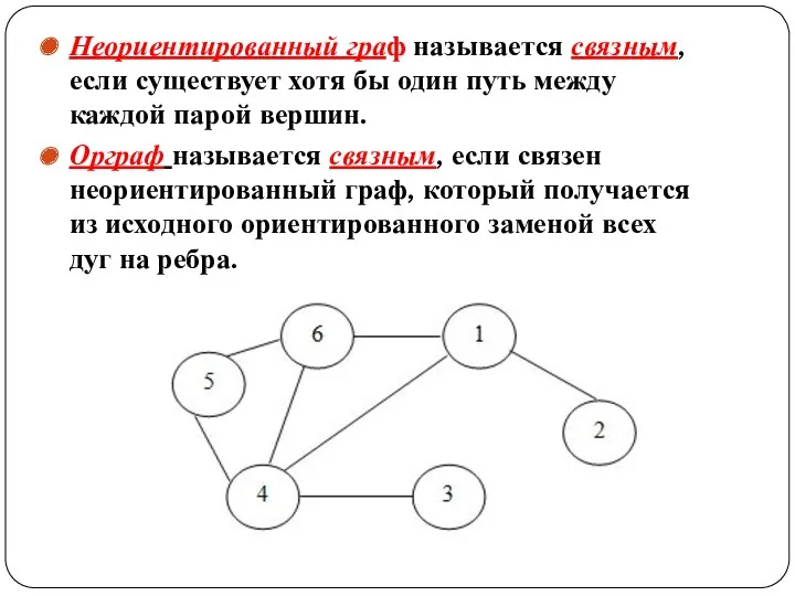 Неориентированный граф называется связным, если существует хотя бы один путь между каждой парой