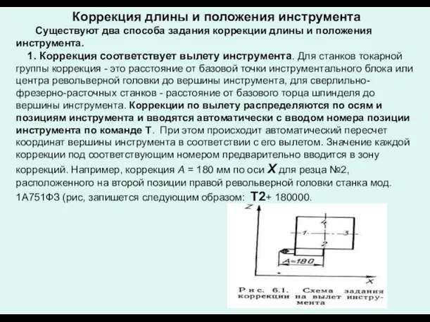 Коррекция длины и положения инструмента Существуют два способа задания коррекции