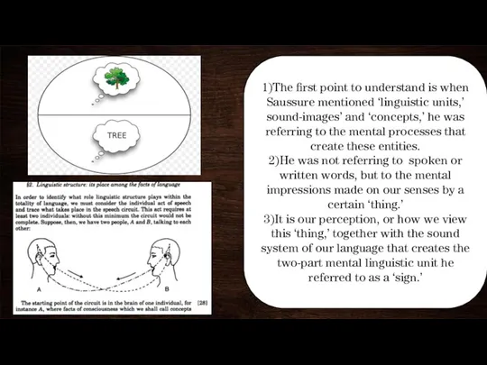 1)The first point to understand is when Saussure mentioned ‘linguistic