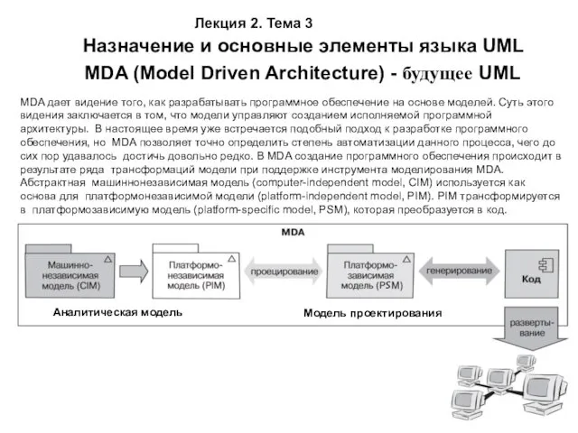 Лекция 2. Тема 3 Назначение и основные элементы языка UML MDA (Model Driven