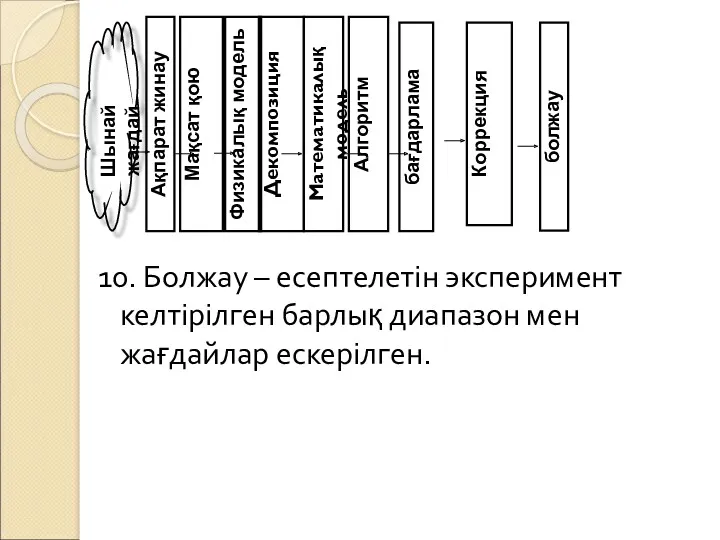 10. Болжау – есептелетін эксперимент келтірілген барлық диапазон мен жағдайлар